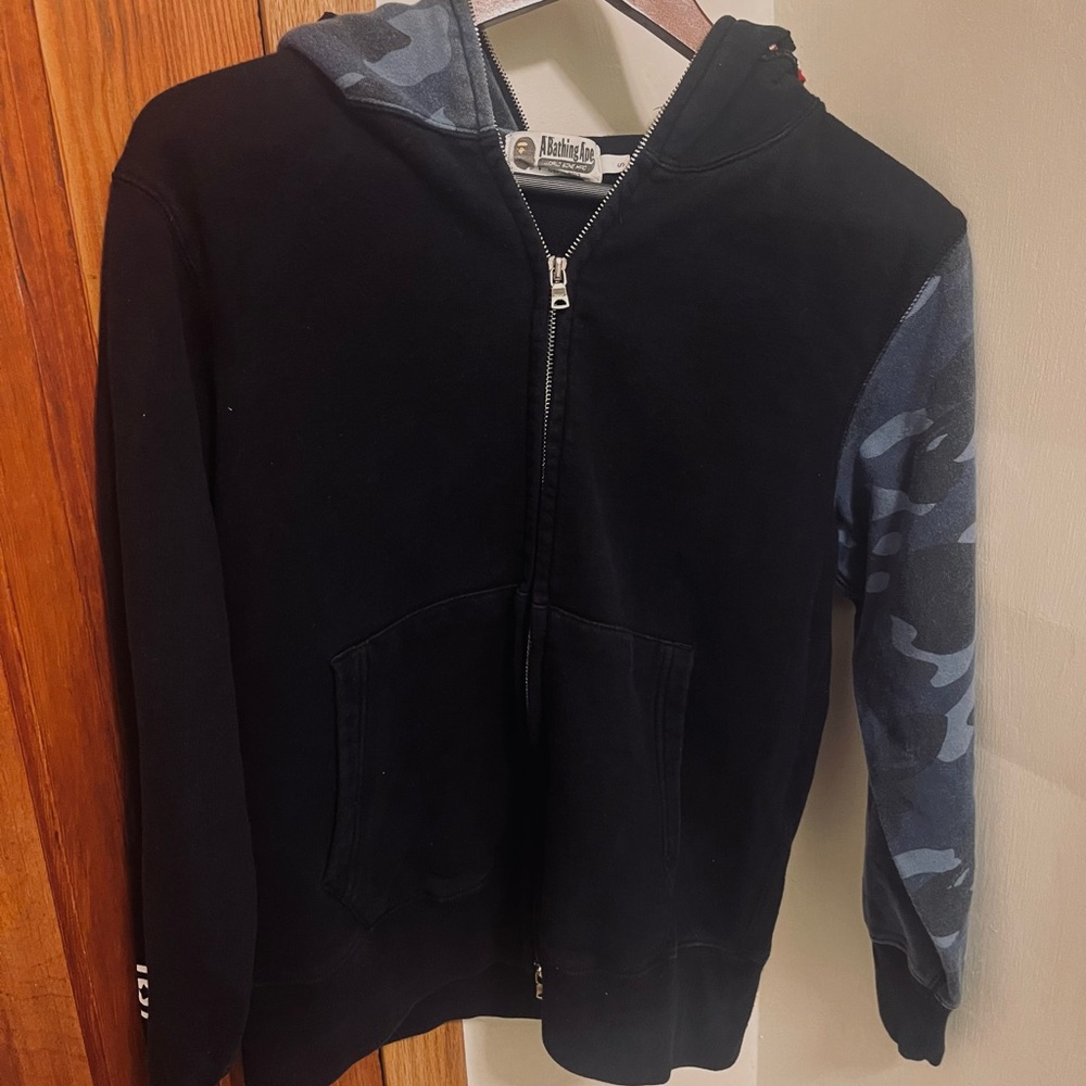 Bape black and blue camo zip up hoodie